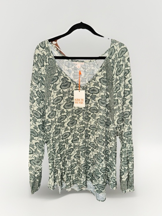 Knox Rose Tops - Knox Rose Green Leaf-Print V-Neck Blouse